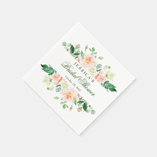 エレガントなバラのグリーンウェディングシャワーペーパー スタンダードカクテルナプキン (角)