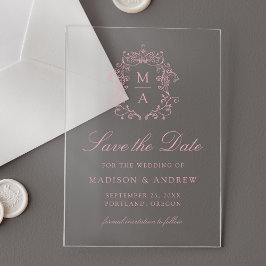 エレガントなバラのシノワズリーデザインの結婚式Save the Date アクリル招待状