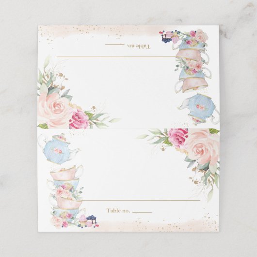 エレガントなバラの花のハイティーパーティー折りたたみテント プレイスカード (外部開封)