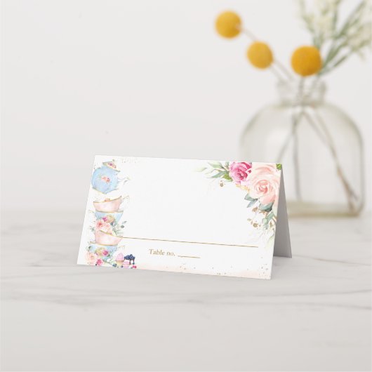 エレガントなバラの花のハイティーパーティー折りたたみテント プレイスカード (裏面)