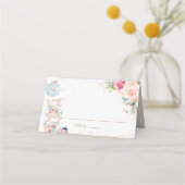 エレガントなバラの花のハイティーパーティー折りたたみテント プレイスカード (正面)