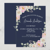 エレガントなバラの花の水彩画の誕生日招待状 招待状 (正面/裏面)