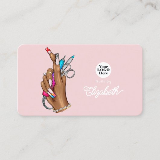 エレガントなバラピンクとシルバーのネイルサロン 名刺 (正面)