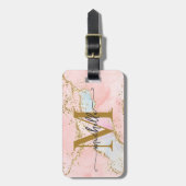 エレガントなバラピンクのアゲートモノグラムイニシャルスクリプト ラゲッジタグ (正面縦)