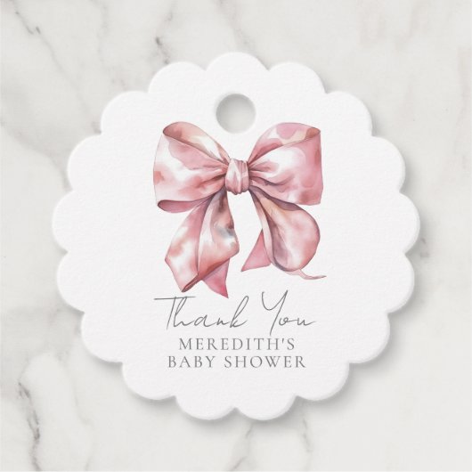 エレガントなバラピンクのボウベイビーシャワー フェイバータグ (正面)