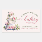 エレガントなバラピンクの水彩花のケーキ専門店 長方形シール (正面)