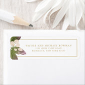 エレガントなバラピンクの花と緑のアドレスラベル ラベル (インサイチュ)