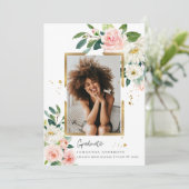 エレガントなバラピンクの花モチーフ ゴールドフレーム＆ドロップス ご招待 招待状 (スタンド正面)