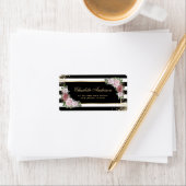 エレガントなバラピンクの花模様 ブラック ホワイト ゴールド ラベル (インサイチュ)