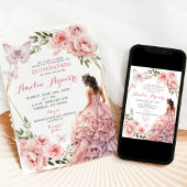 エレガントなバラピンクの花飾り メキシコのキンセアニェラ 招待状