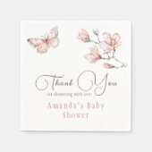 エレガントなバラピンクの蝶の花のベビーシャワー スタンダードカクテルナプキン (正面)