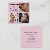 エレガントなバラピンクブラックスクリプト3枚写真 スクエア名刺 (正面/裏面)