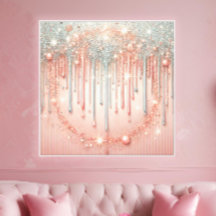 エレガントなバラピンク & シルバーグリッター ドリップ