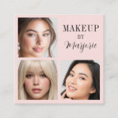 エレガントなバラピンク ブラック スクリプト 3 フォト メイクアップ スクエア名刺 (正面)