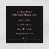 エレガントなバラピンク ブラック スクリプト 3 フォト メイクアップ スク スクエア名刺 (裏面)