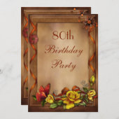 エレガントなバラ及び蝶第80誕生会 招待状 (正面/裏面)