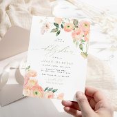 エレガントなバラ色とサジーグリーンのベビーシャワー 招待状