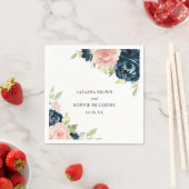 エレガントなバラ色とネイビーブルーの花の結婚式 スタンダードカクテルナプキン (インサイチュ)