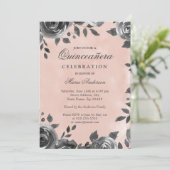 エレガントなバラ色と灰色の水彩画 キンセアニエラ招待状 招待状 (スタンド正面)