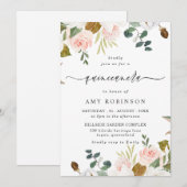 エレガントなバラ色と白の花の春のキンセアニエラ 招待状 (正面/裏面)