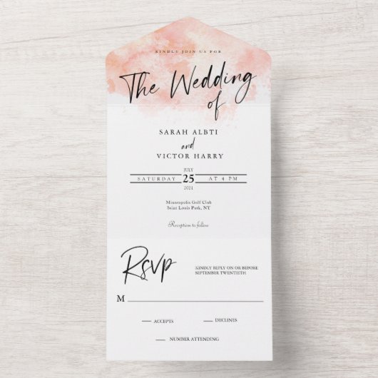 エレガントなバラ色のウェディングオールインワン招待状 オールインワン招待状 (内側)