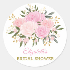 エレガントなバラ色のゴールドの花と緑の感謝の品 ラウンドシール