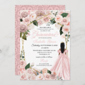 エレガントなバラ色のゴールドの花のキンセアニエラ招待状 招待状 (正面/裏面)
