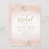 エレガントなバラ色のゴールドの装飾付き植物のブライダルシャワー 招待状 (正面/裏面)