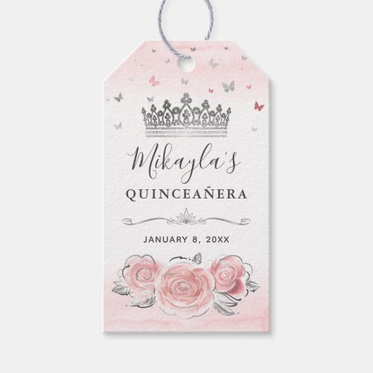 エレガントなバラ色のシルバークラウン 感謝の気持ちを込めて ギフトタグ (正面)