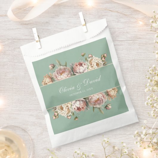 エレガントなバラ色のダスティーローズ ピオニー パステル サジー フェイバーバッグ (クリップ留めされた状態)