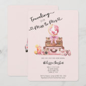 エレガントなバラ色のトラベルアドベンチャー ブライダルシャワー 招待状 (正面/裏面)