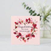 エレガントなバラ色のハートの花輪 結婚式のカード (スタンド正面)