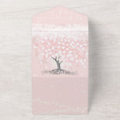 エレガントなバラ色のハートの葉の木のウェディング オールインワン招待状 (外側)