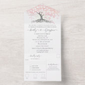 エレガントなバラ色のハートの葉の木のウェディング オールインワン招待状 (内側)