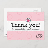 エレガントなバラ色のハート ビジネス サンクス ポストカード (正面/裏面)