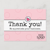 エレガントなバラ色のハート ビジネス サンクス ポストカード (正面)