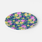 エレガントなバラ色のピンクと黄色のローズ フラワーパターン ペーパープレート (アングル)