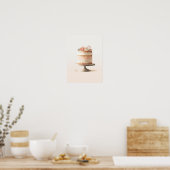 エレガントなバラ色のピーチ フローラル ケーキ キッチン ベーカリー ポスター (キッチン)