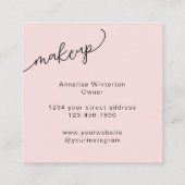 エレガントなバラ色のブラックスクリプト3枚写真メイクアップ スクエア名刺 (裏面)