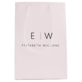 エレガントなバラ色のミニマルなモノグラム名前 ミディアムペーパーバッグ (正面)