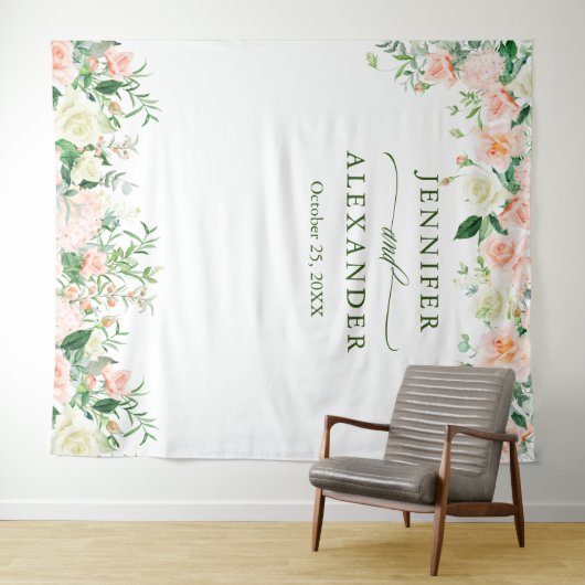エレガントなバラ色のローズ ウェディング フォトブース バックドロップ タペストリー (インサイチュ(横))