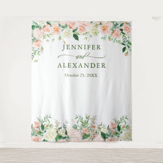 エレガントなバラ色のローズ ウェディング フォトブース バックドロップ タペストリー (正面)