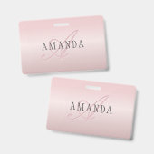 エレガントなバラ色の偽のローズゴールド | 名前とイニシャル バッジ (正面＆裏面)