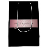 エレガントなバラ色の偽のローズゴールド | 名前とイニシャル ミディアムペーパーバッグ (裏面)