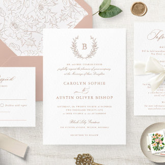 エレガントなバラ色の月桂樹の花輪の結婚式のイニシャル 招待状