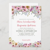 エレガントなバラ色の桃色のラベンダー花のウェディング 招待状 (正面/裏面)