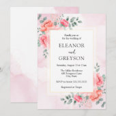 エレガントなバラ色の水彩画のワイルドフラワー ウェディング 招待状 (正面/裏面)