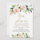 エレガントなバラ色の水彩花のティーシャワー 招待状 (正面)