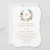 エレガントなバラ色の水彩花モノグラム結婚式 招待状 (正面)