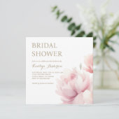エレガントなバラ色の芍薬ガーデン ブライダルシャワー 招待状 (スタンド正面)